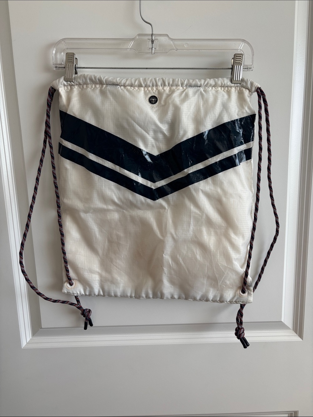 Tory Sport White Drawstring Backpack with Black Chevron